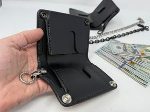 5G Mini Long Leather Chain Wallet - Black Hermann Oak - Anvil Customs