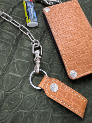 G4 Long Biker Chain Wallet, Chain & Loop Combo Set - Tan Basket Weave - Anvil Customs