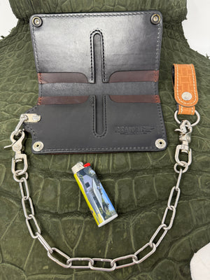 G4 Long Biker Chain Wallet, Chain & Loop Combo Set - Tan Basket Weave - Anvil Customs