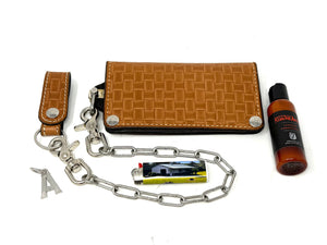 G4 Long Biker Chain Wallet, Chain & Loop Combo Set - Tan Basket Weave - Anvil Customs