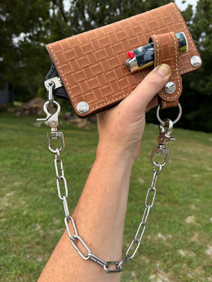 G4 Long Biker Chain Wallet, Chain & Loop Combo Set - Tan Basket Weave - Anvil Customs