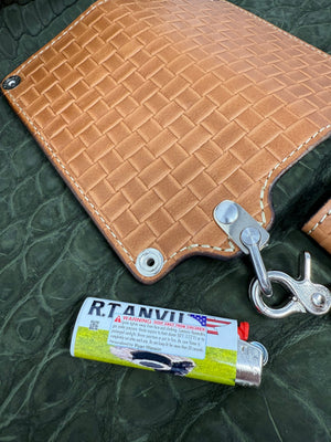 G4 Long Biker Chain Wallet, Chain & Loop Combo Set - Tan Basket Weave - Anvil Customs