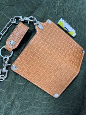 G4 Long Biker Chain Wallet, Chain & Loop Combo Set - Tan Basket Weave - Anvil Customs