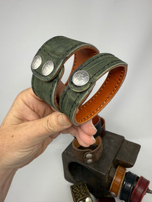 Nubuck Green Alligator Leather Bracelet / Cuff (set of 2) - Anvil Customs