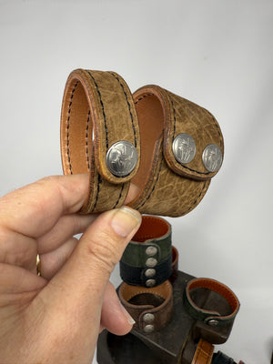 Tan Hippo (2x) Leather Bracelet / Cuff Set - Anvil Customs