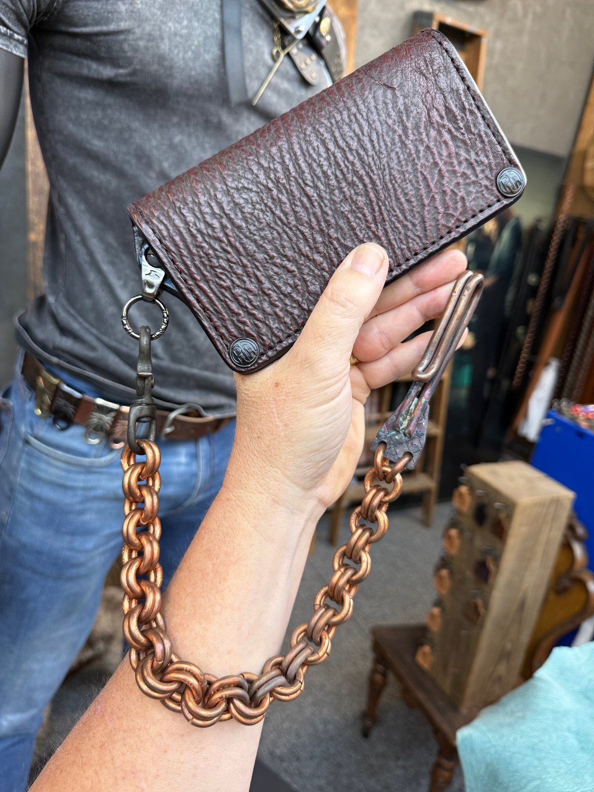 18” Hand Forged Copper RTANVIL Wallet Chain - Anvil Customs
