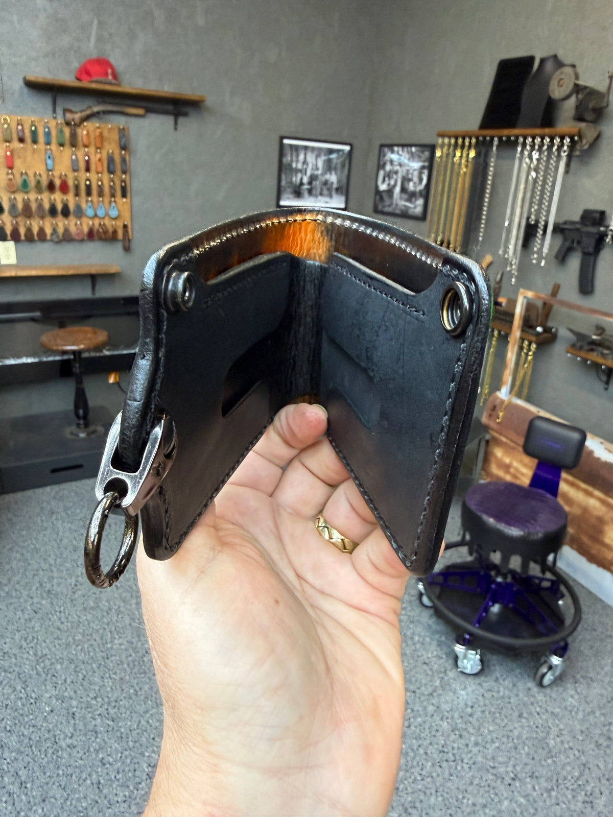 5G Bifold Leather Chain Wallet - Orange Black Python - Anvil Customs