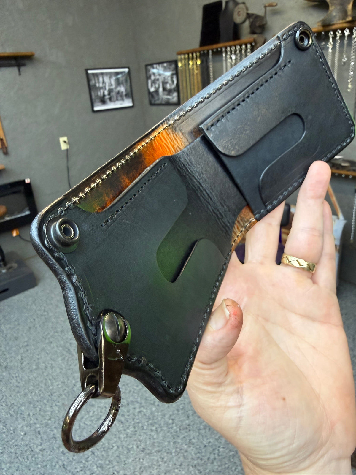 5G Bifold Leather Chain Wallet - Orange Black Python - Anvil Customs