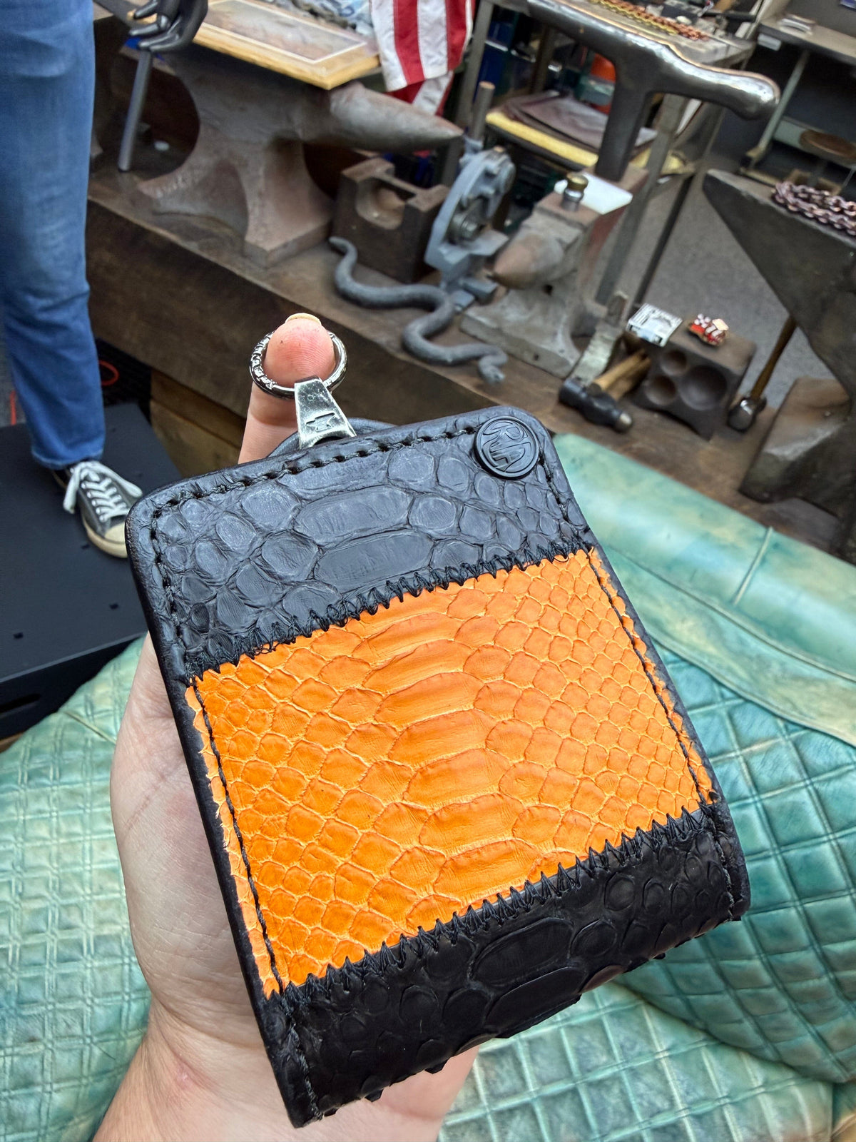 5G Bifold Leather Chain Wallet - Orange Black Python - Anvil Customs
