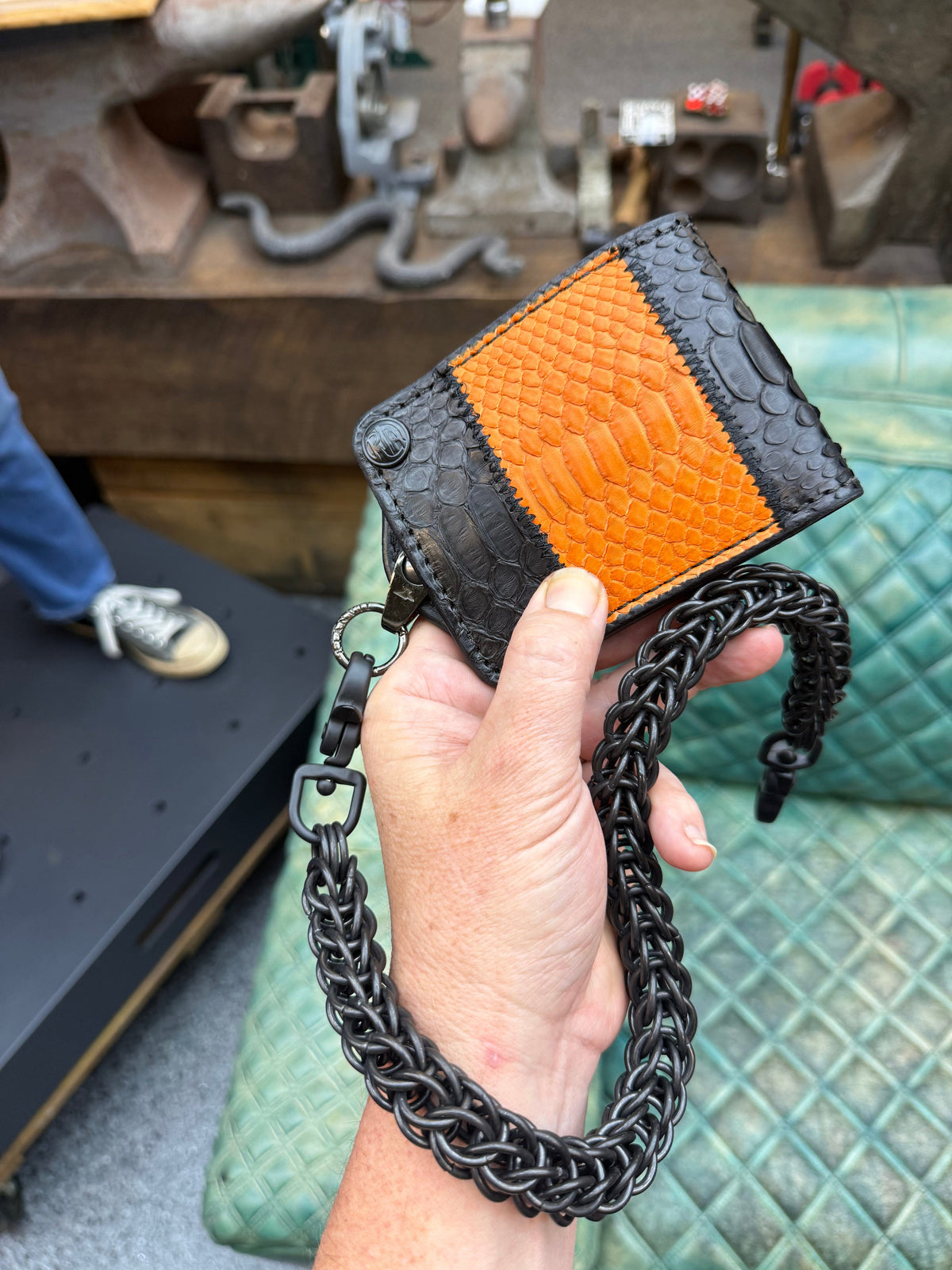 5G Bifold Leather Chain Wallet - Orange Black Python - Anvil Customs