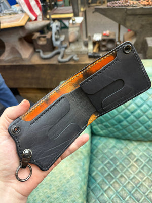 5G Bifold Leather Chain Wallet - Orange Black Python - Anvil Customs