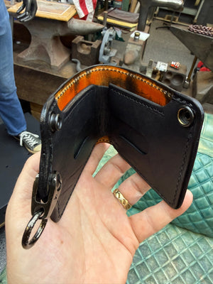 5G Bifold Leather Chain Wallet - Orange Black Python - Anvil Customs