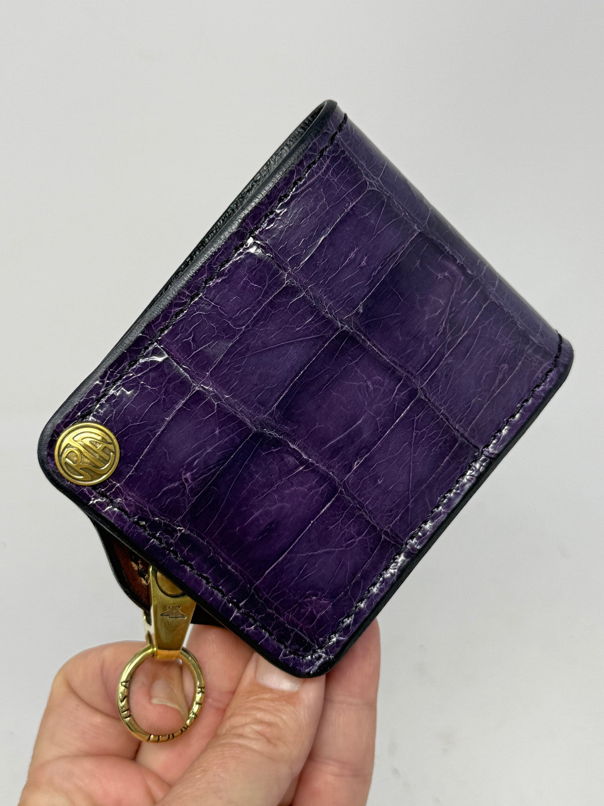 5G Bifold Leather Chain Wallet - Purple Alligator - Anvil Customs