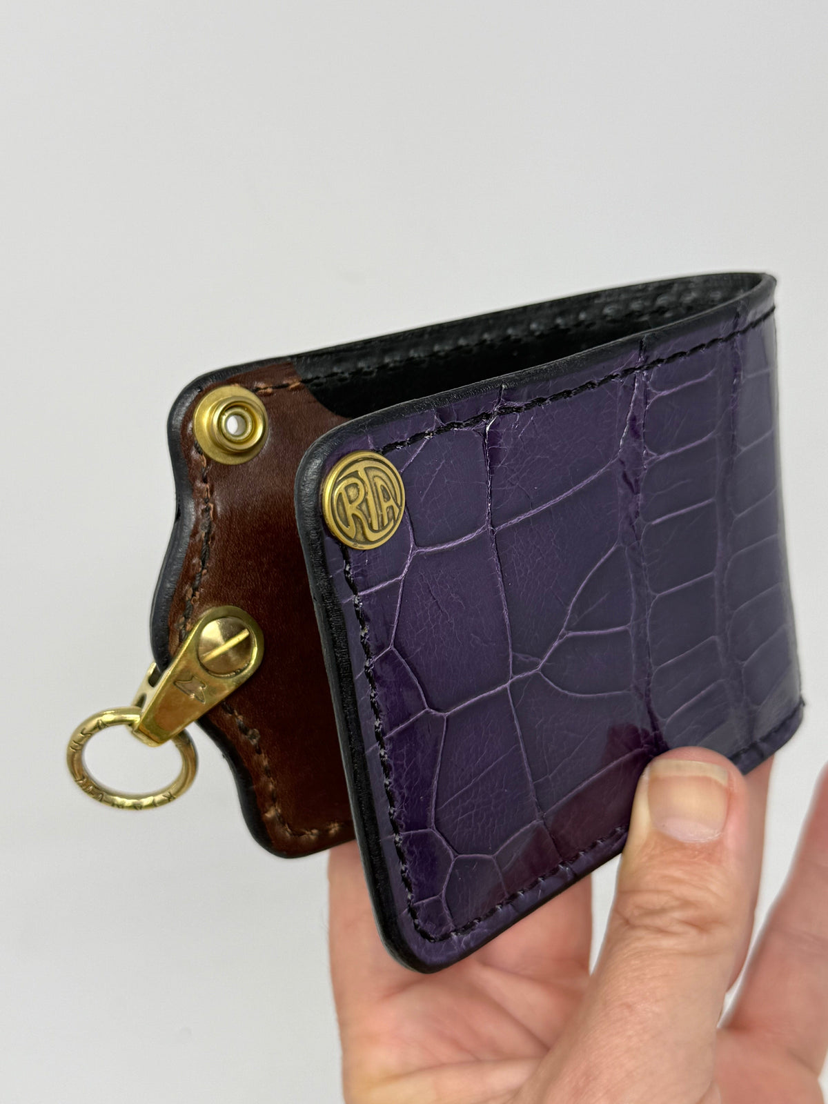 5G Bifold Leather Chain Wallet - Purple Alligator - Anvil Customs
