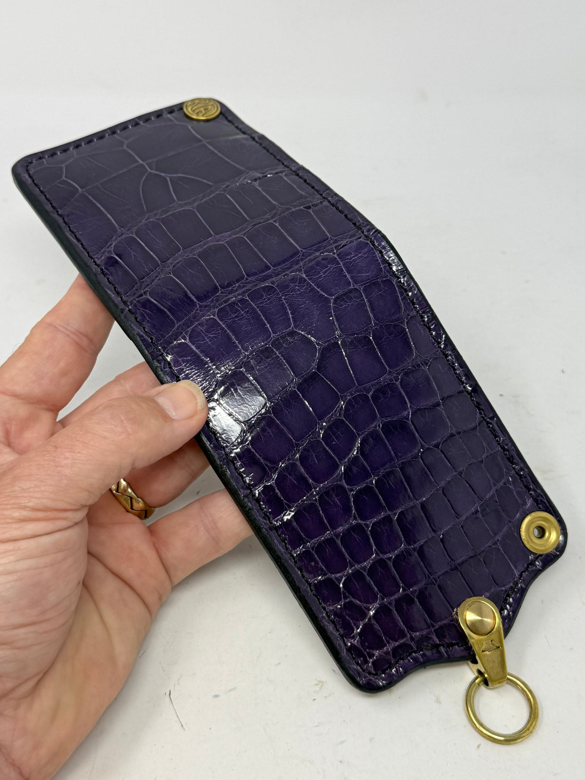 5G Bifold Leather Chain Wallet - Purple Alligator - Anvil Customs