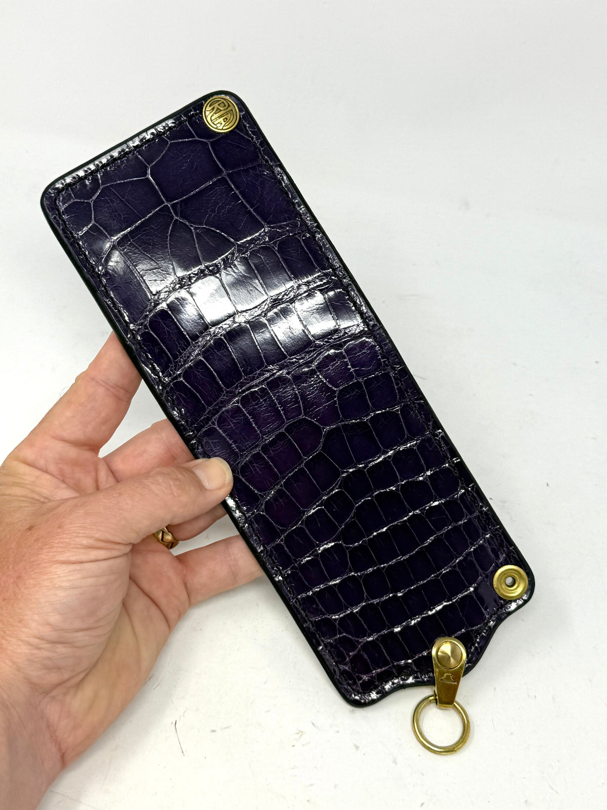 5G Bifold Leather Chain Wallet - Purple Alligator - Anvil Customs