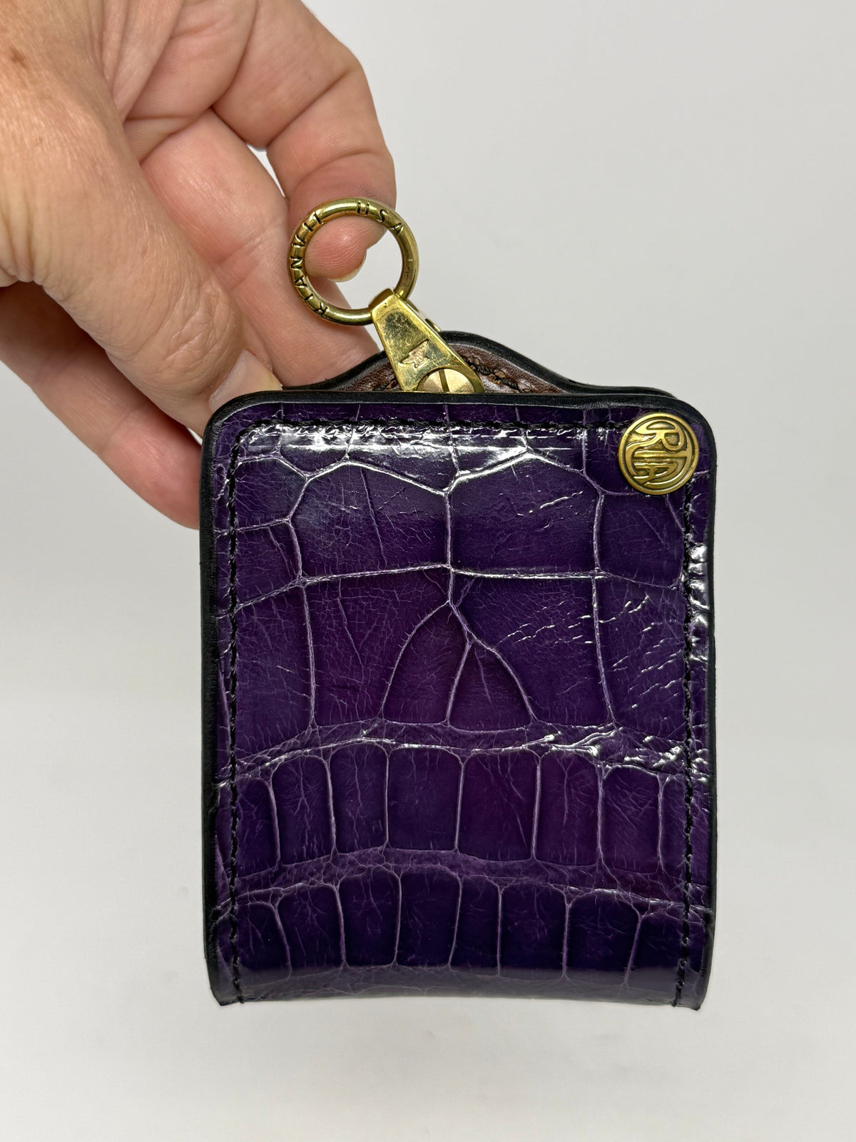 5G Bifold Leather Chain Wallet - Purple Alligator - Anvil Customs