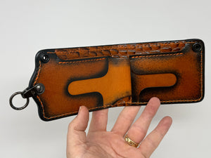 5G Bifold Leather Chain Wallet - Sunburst Ostrich Quill