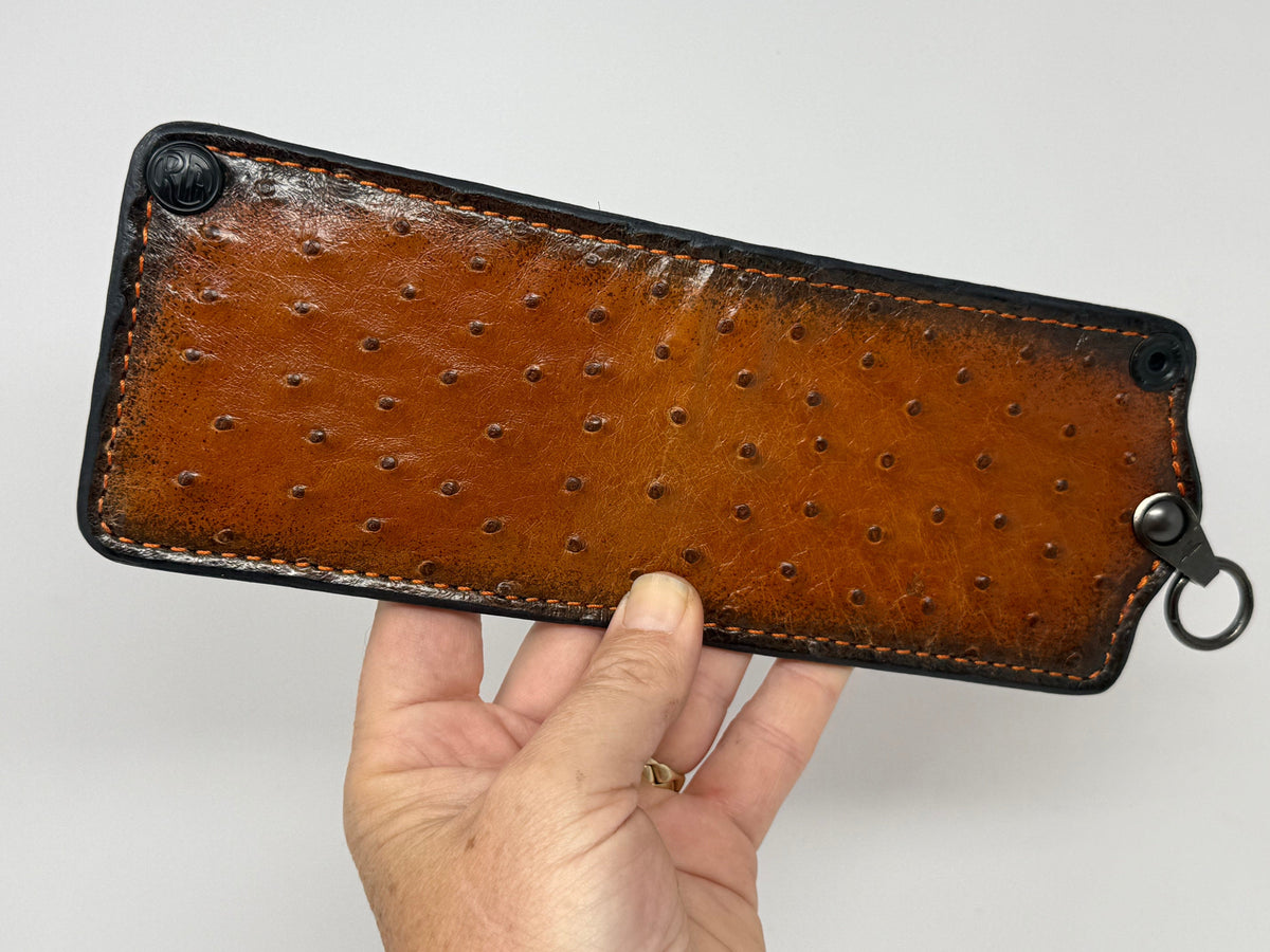 5G Bifold Leather Chain Wallet - Sunburst Ostrich Quill