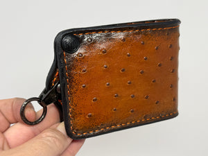 5G Bifold Leather Chain Wallet - Sunburst Ostrich Quill