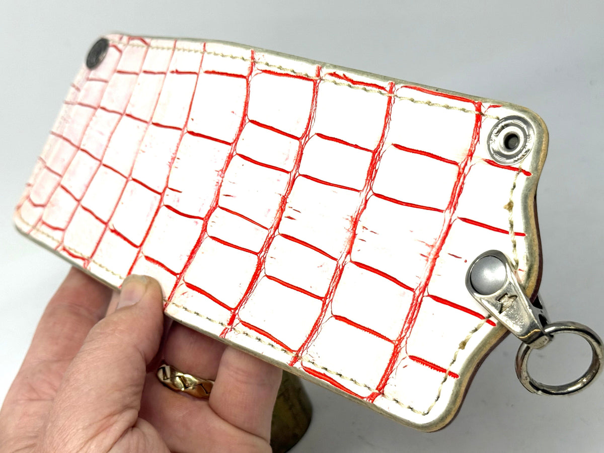5G Bifold Leather Chain Wallet - White/Red Alligator - Anvil Customs