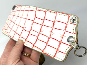 5G Bifold Leather Chain Wallet - White/Red Alligator - Anvil Customs