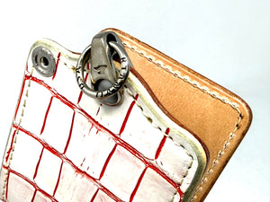 5G Bifold Leather Chain Wallet - White/Red Alligator - Anvil Customs