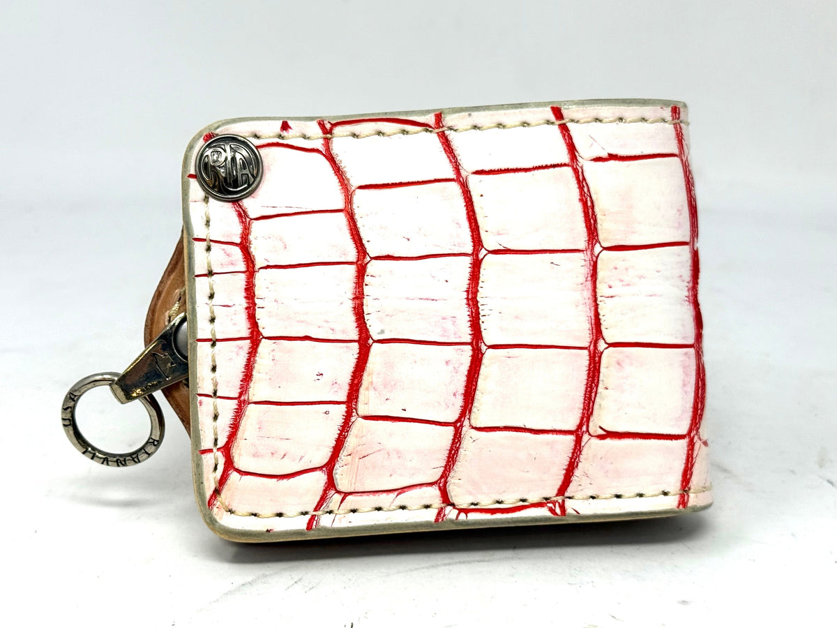 5G Bifold Leather Chain Wallet - White/Red Alligator - Anvil Customs