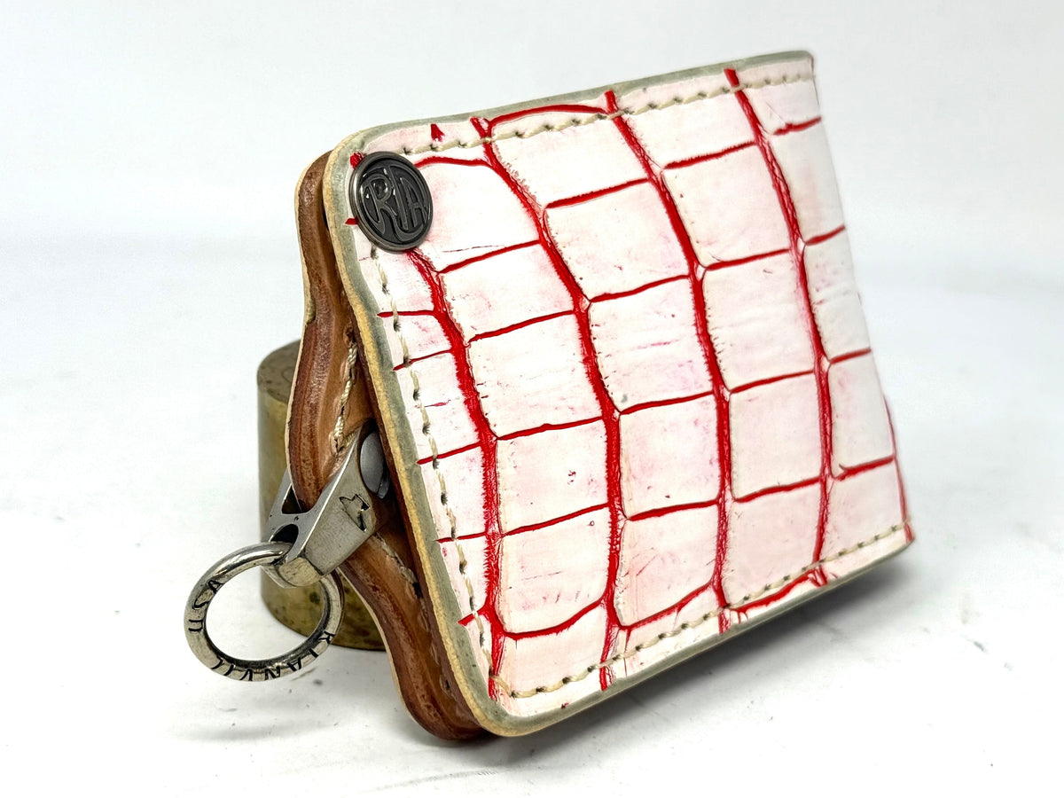 5G Bifold Leather Chain Wallet - White/Red Alligator - Anvil Customs