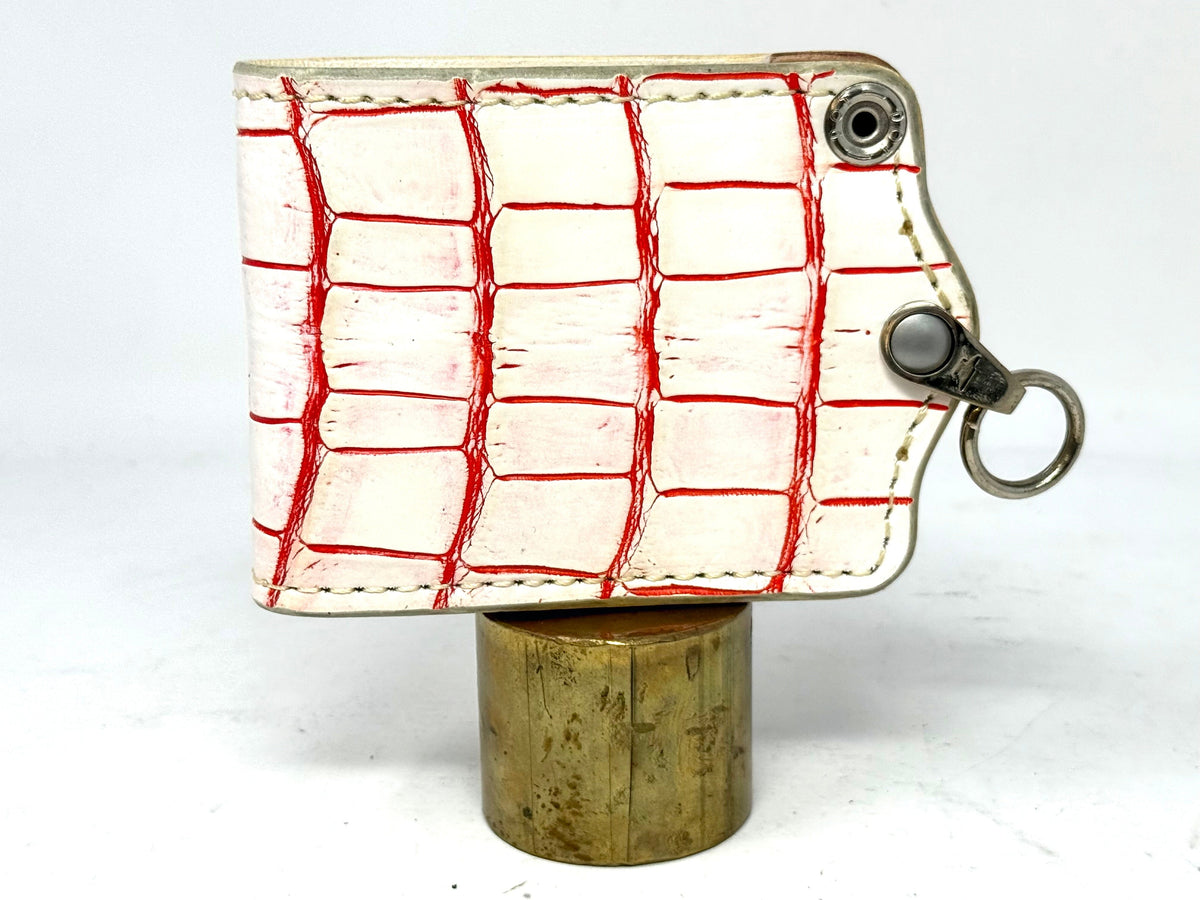 5G Bifold Leather Chain Wallet - White/Red Alligator - Anvil Customs