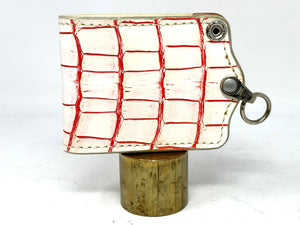 5G Bifold Leather Chain Wallet - White/Red Alligator - Anvil Customs