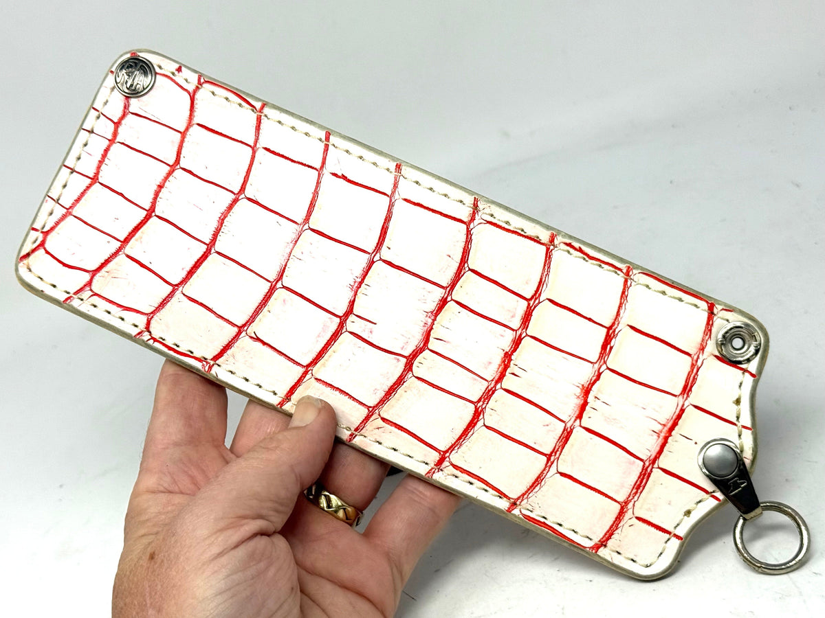 5G Bifold Leather Chain Wallet - White/Red Alligator - Anvil Customs