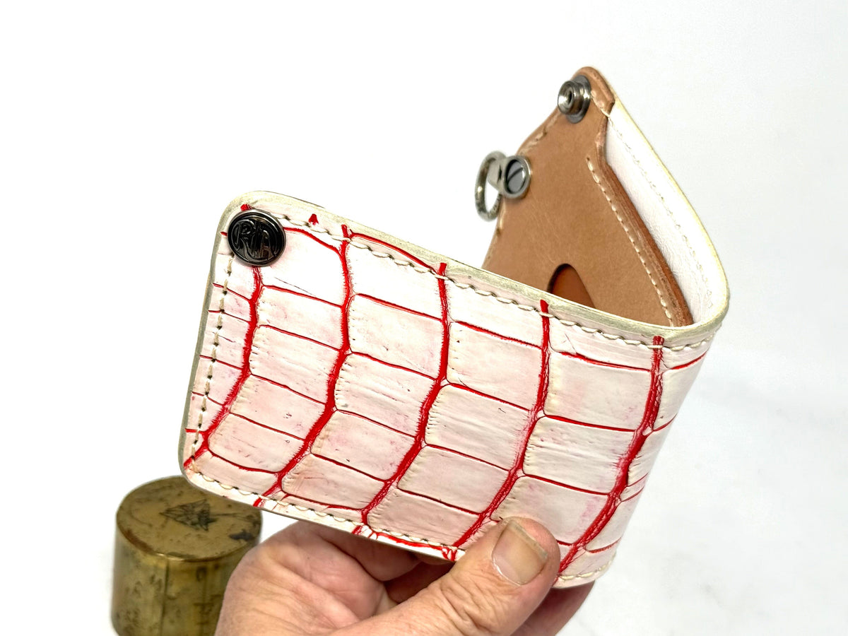 5G Bifold Leather Chain Wallet - White/Red Alligator - Anvil Customs