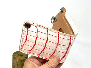 5G Bifold Leather Chain Wallet - White/Red Alligator - Anvil Customs