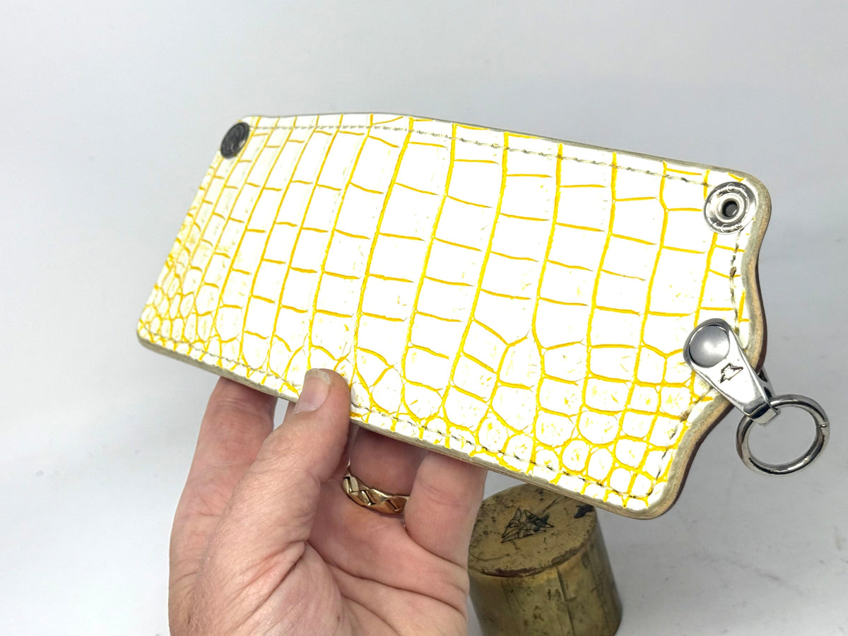5G Bifold Leather Chain Wallet - White/Yellow Alligator - Anvil Customs