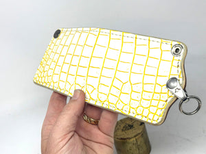 5G Bifold Leather Chain Wallet - White/Yellow Alligator - Anvil Customs