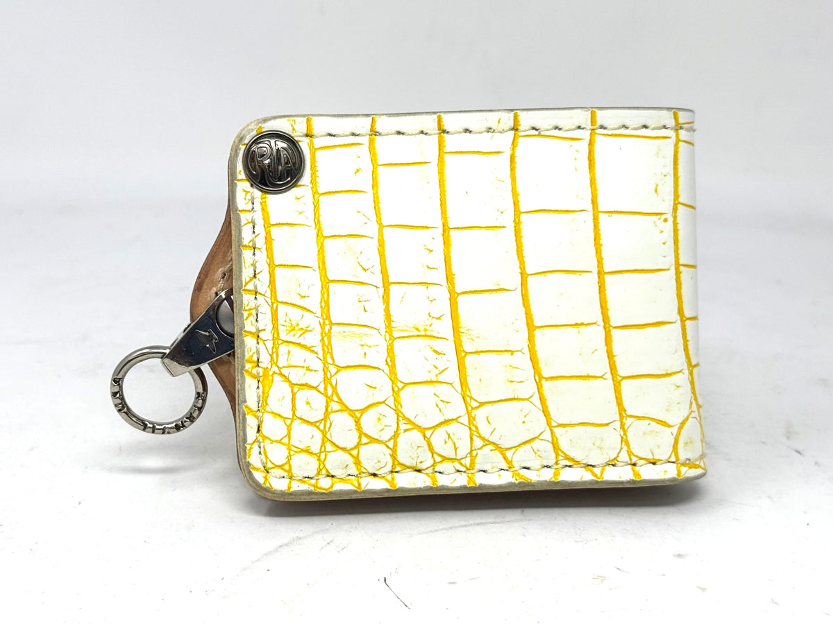 5G Bifold Leather Chain Wallet - White/Yellow Alligator - Anvil Customs