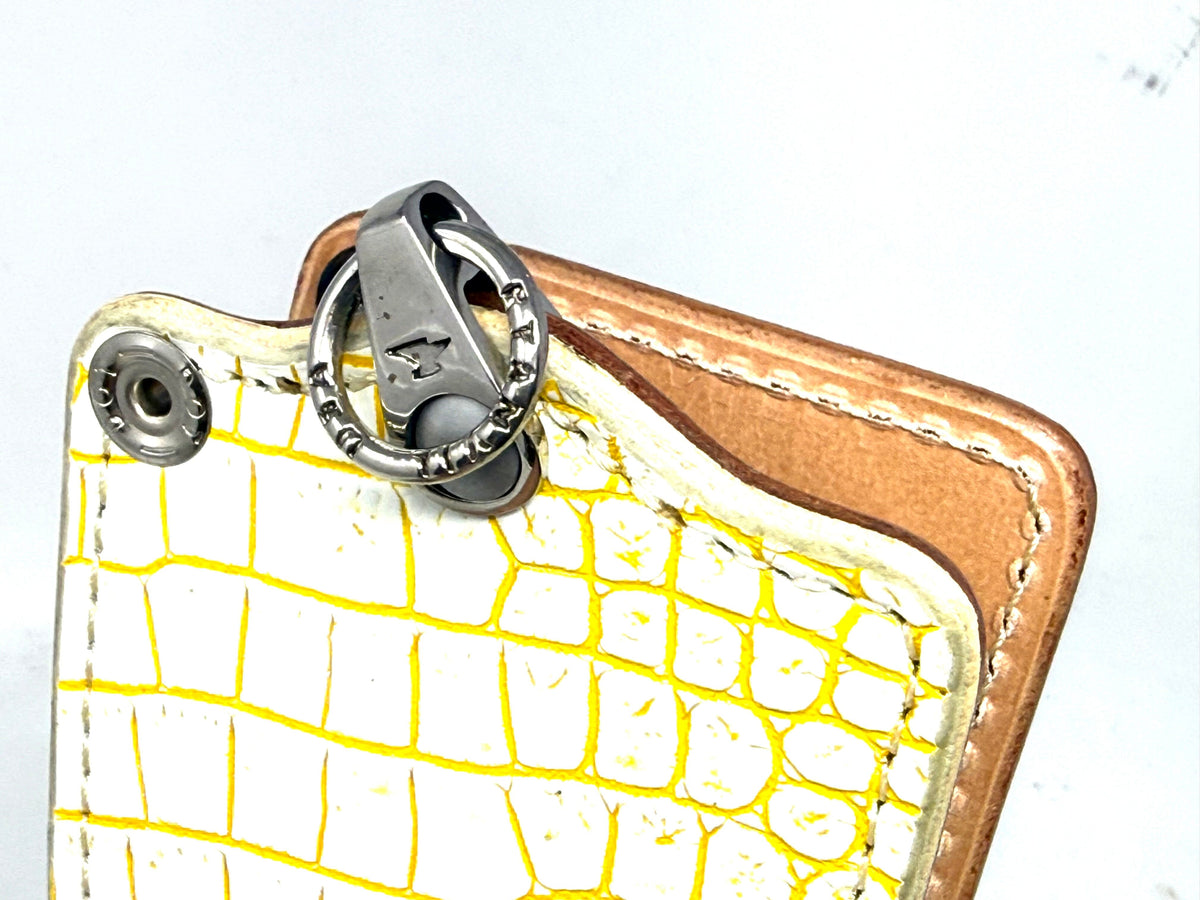 5G Bifold Leather Chain Wallet - White/Yellow Alligator - Anvil Customs