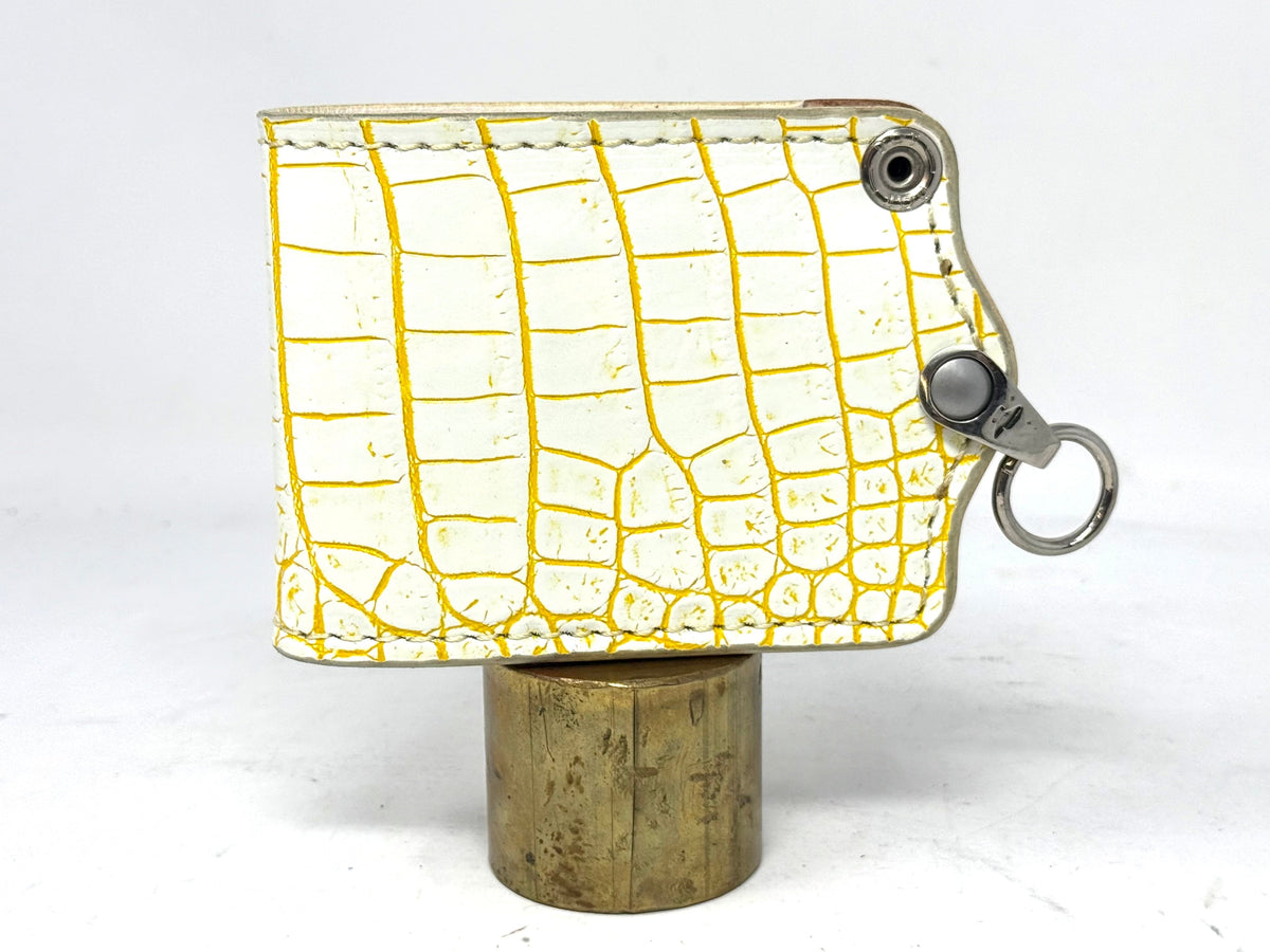 5G Bifold Leather Chain Wallet - White/Yellow Alligator - Anvil Customs