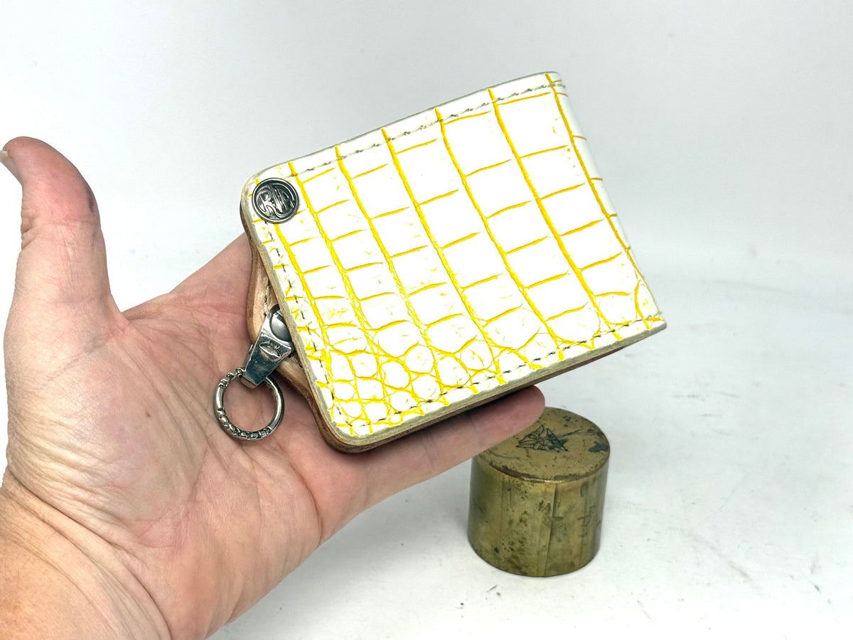 5G Bifold Leather Chain Wallet - White/Yellow Alligator - Anvil Customs