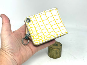 5G Bifold Leather Chain Wallet - White/Yellow Alligator - Anvil Customs