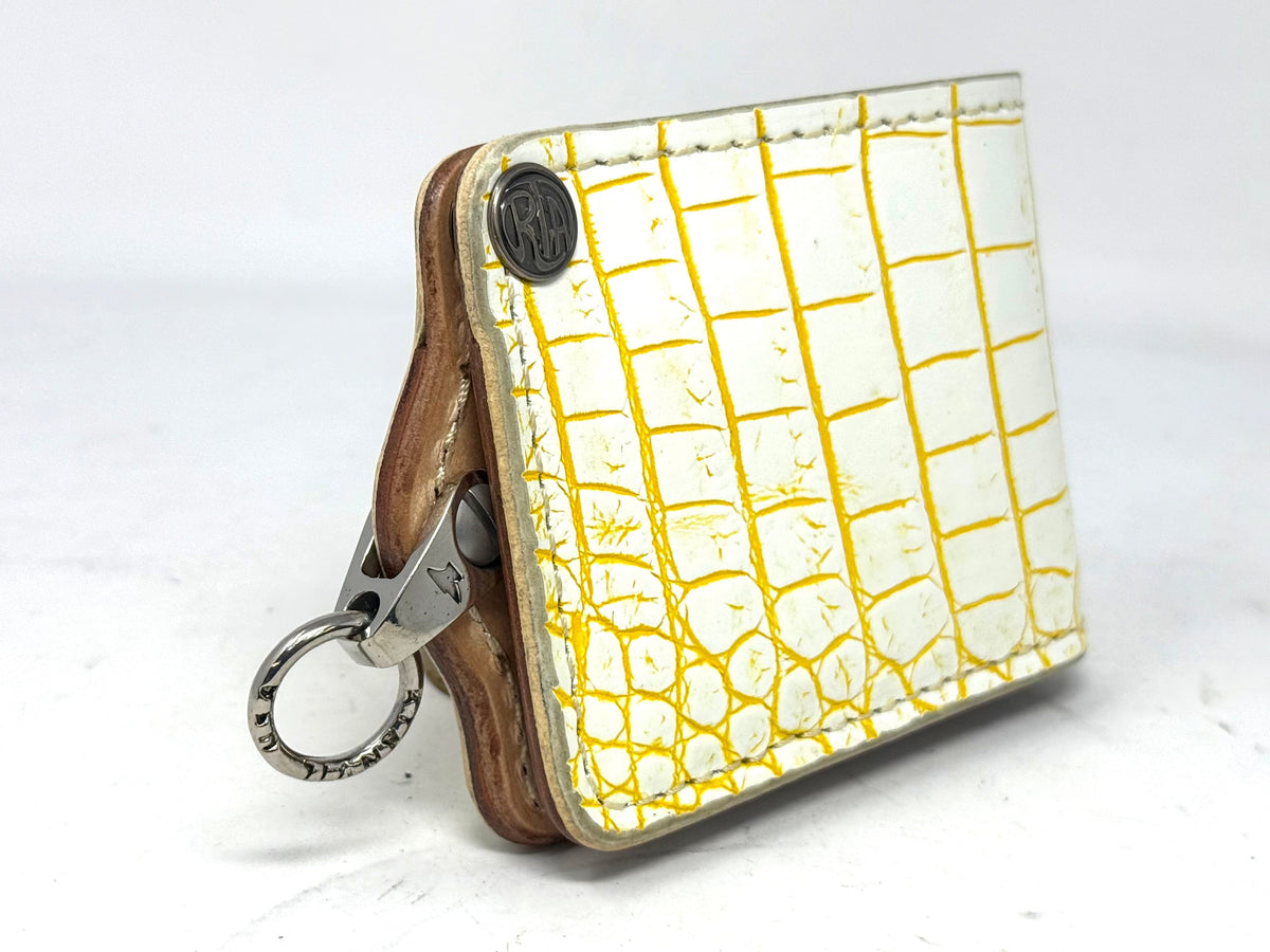 5G Bifold Leather Chain Wallet - White/Yellow Alligator - Anvil Customs