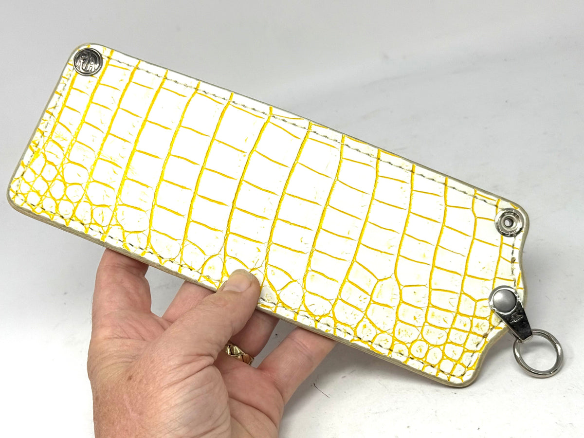 5G Bifold Leather Chain Wallet - White/Yellow Alligator - Anvil Customs