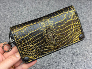 5G Long Biker Chain Wallet - Black/Gold Alligator Cloaca - Anvil Customs