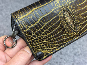 5G Long Biker Chain Wallet - Black/Gold Alligator Cloaca - Anvil Customs