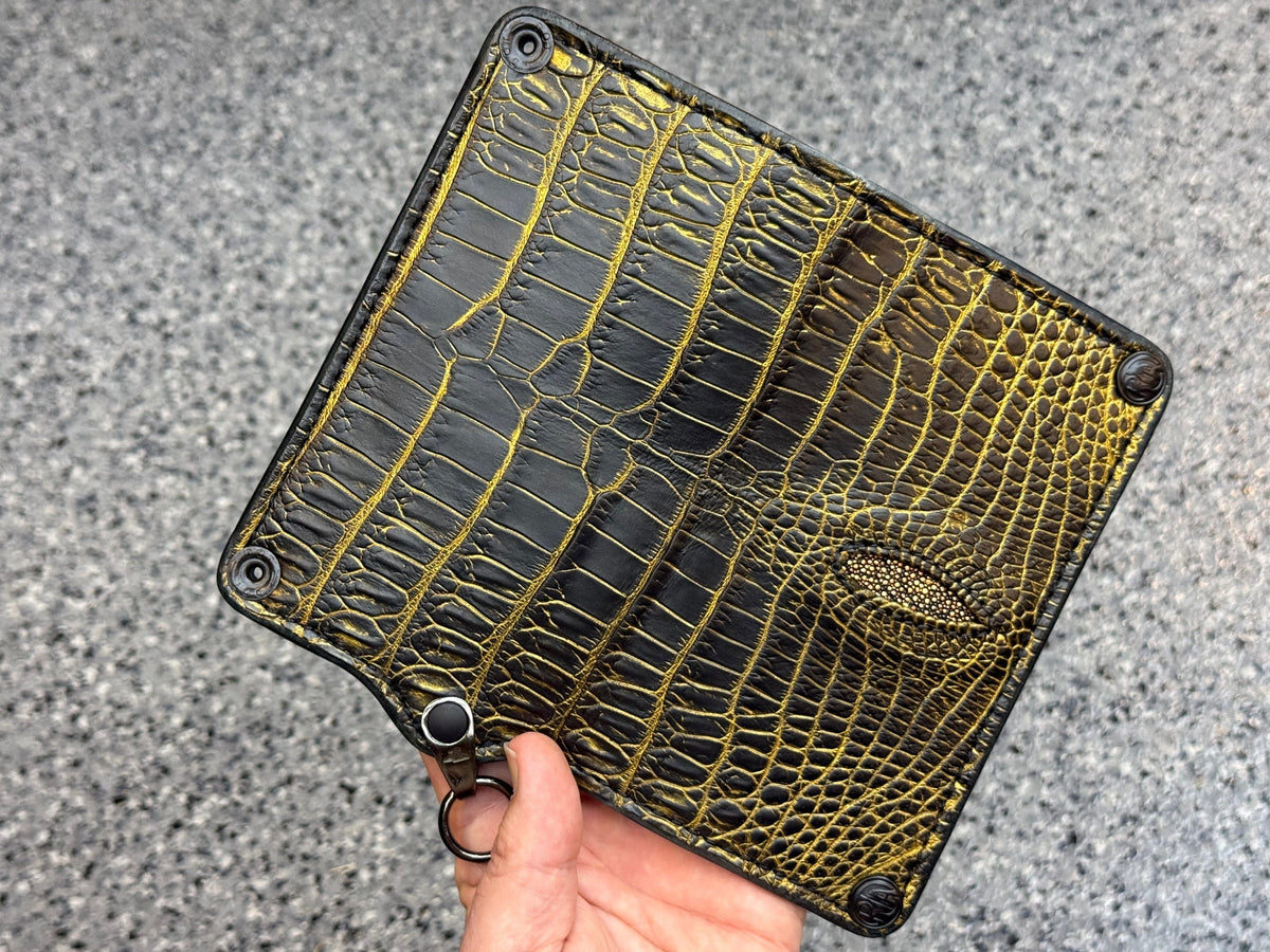 5G Long Biker Chain Wallet - Black/Gold Alligator Cloaca - Anvil Customs