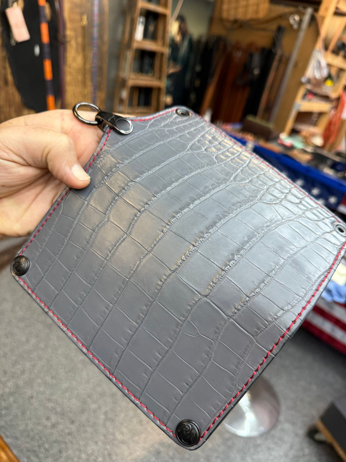 5G Long Biker Chain Wallet - Gray Alligator - Anvil Customs
