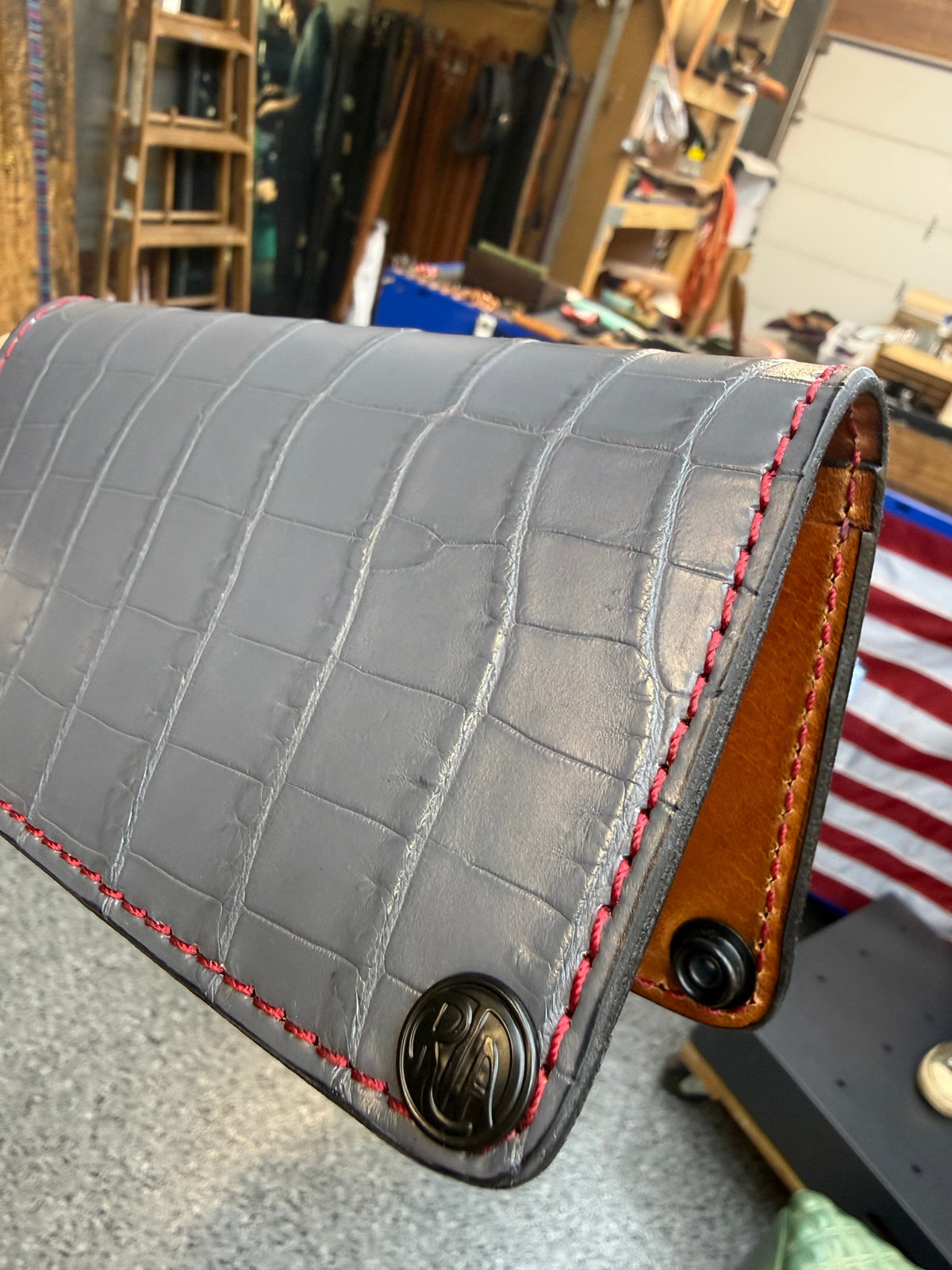 5G Long Biker Chain Wallet - Gray Alligator - Anvil Customs