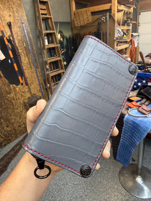 5G Long Biker Chain Wallet - Gray Alligator - Anvil Customs