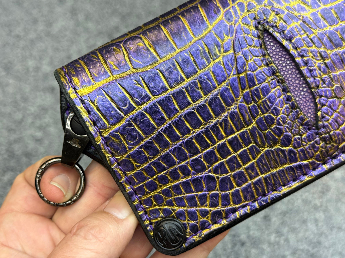 5G Long Biker Chain Wallet - Purple/Gold Alligator Cloaca - Anvil Customs